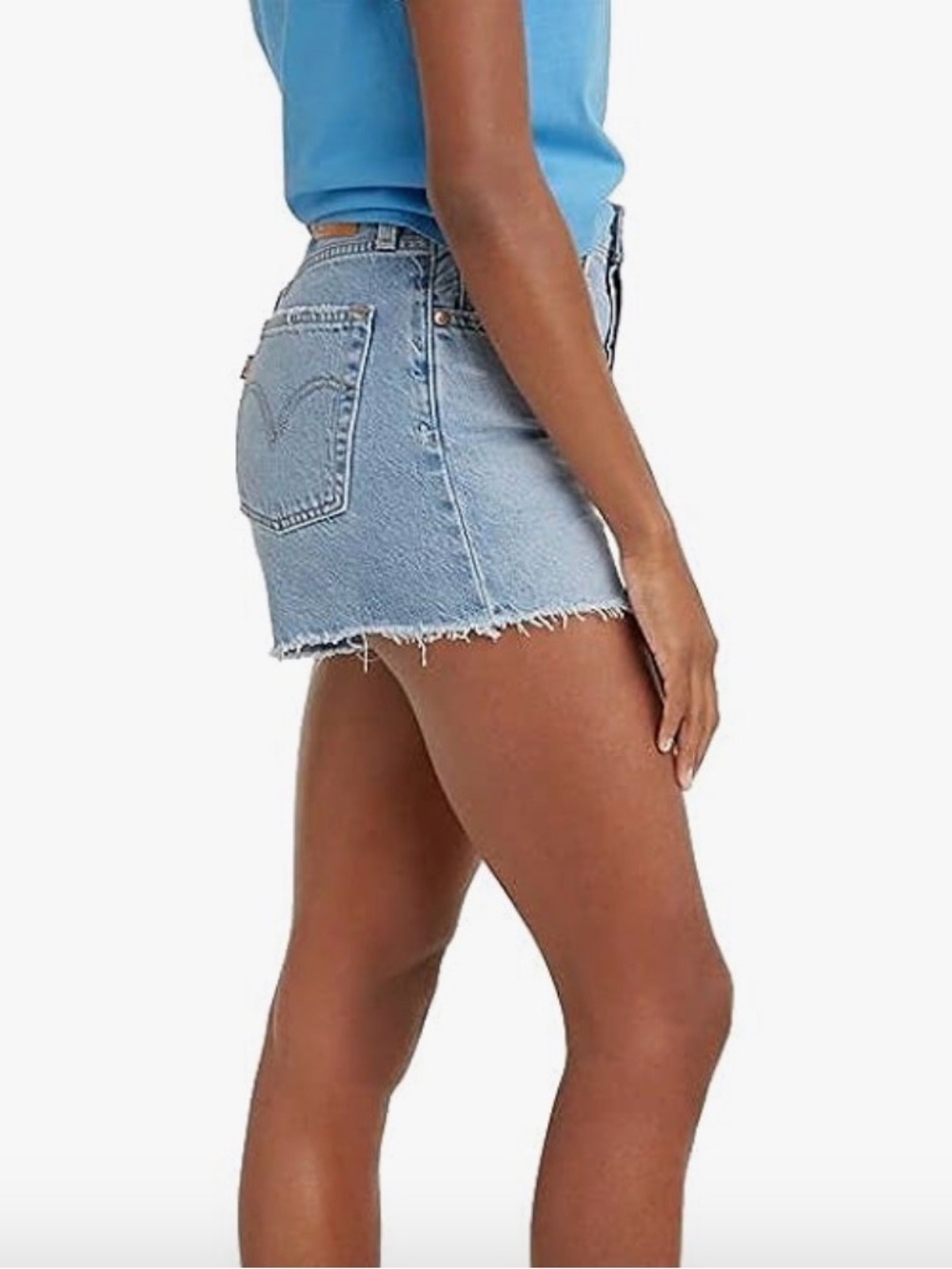 Levi's Women's Ribcage Shorts Light Blue Ripped Denim - Picture 3 of 10